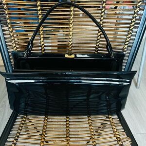Genuine 1960s Vintage Lewis Crown Black Patent Structured Handbag